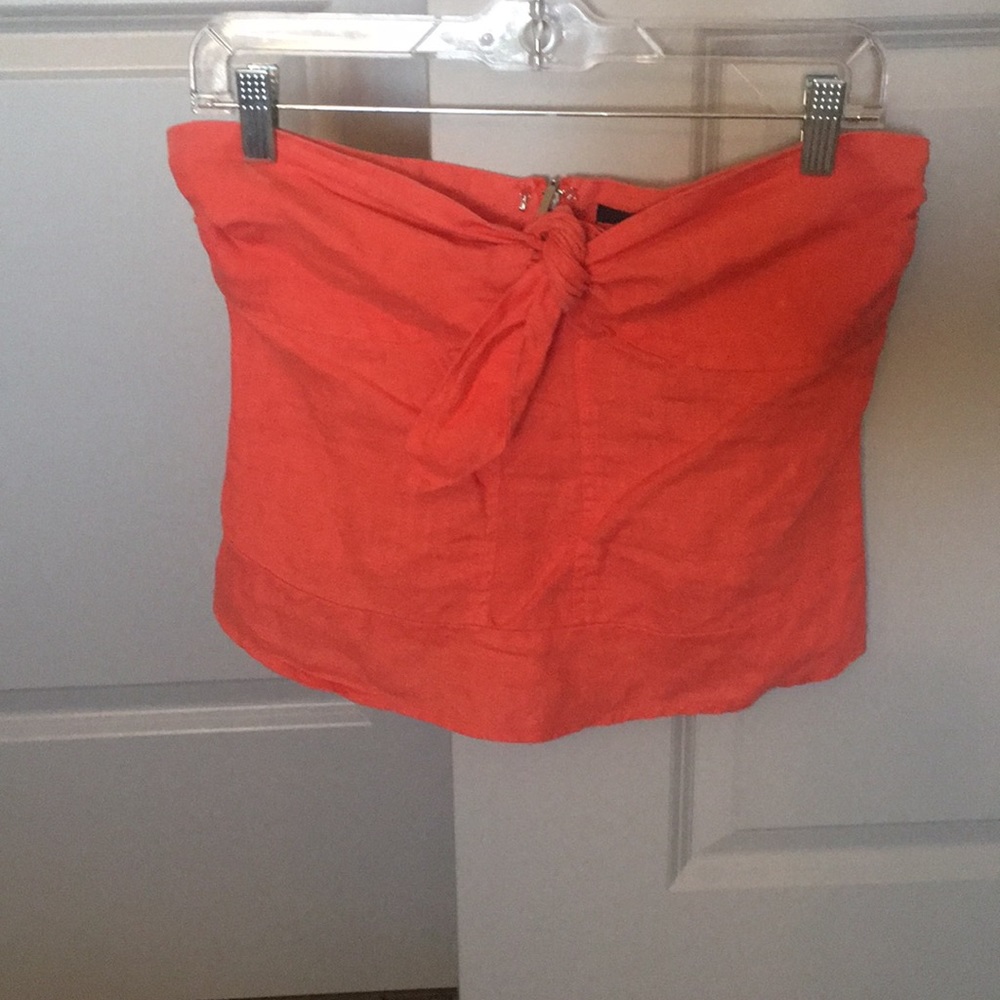Orange tie-front strapless top